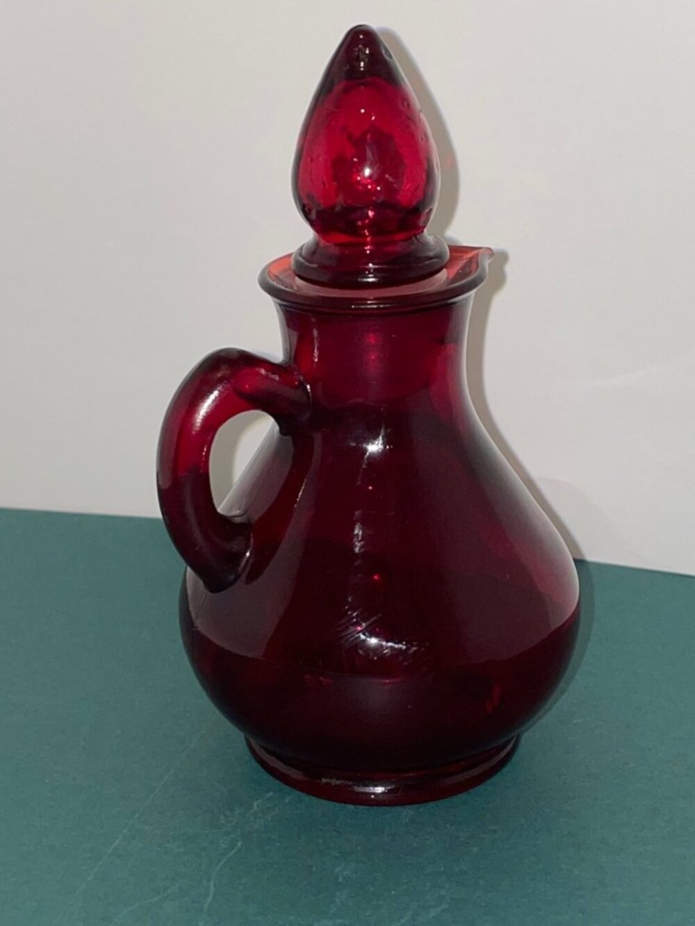 Vintage Avon Strawberry Bath Foam Ruby Red Glass Cruet Bottle 4 Fl Oz Empty
